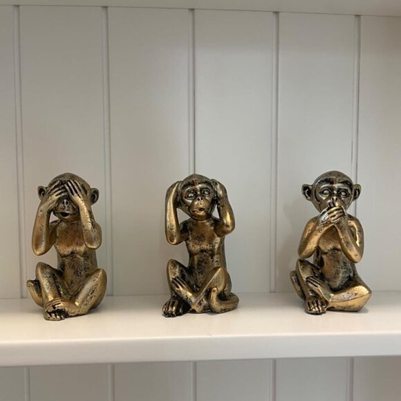 3 Wise Monkeys Statue for Home Décor Accents Monkey Gift Shelf Décor Accents - Picture 1 of 8